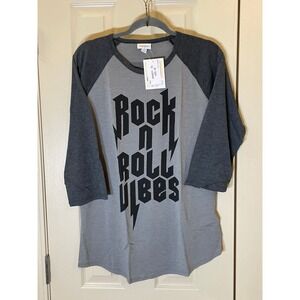 LuLaRoe Randy Top Womens XL Grey NWT Rock n Roll Vibes Raglan Baseball Tee